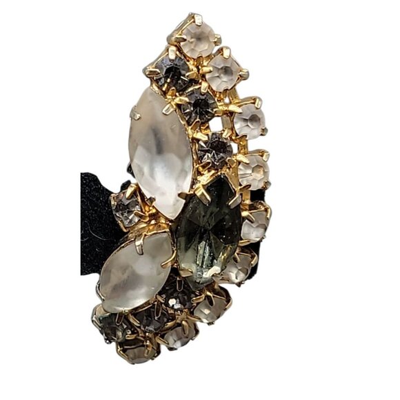 Elsa Schiaparelli Clip On Earrings Vtg 1950s Smokey Quartz Frosty Glass Unsigned - Picture 8 of 12